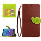 For Galaxy Note 5 Brown Leaf Leather Case with Card Slots, Holder & Wallet