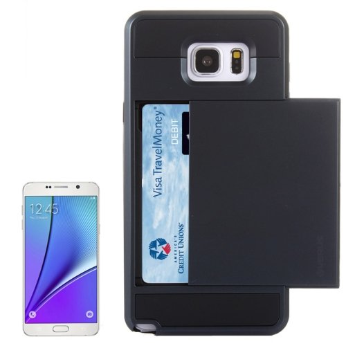 For Galaxy Note 5 Dark Blue Plastic + Silicone Combination Case with Card Slot