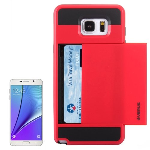 For Galaxy Note 5 Red Plastic + Silicone Combination Case with Card Slot