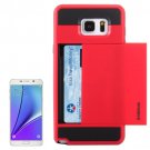 For Galaxy Note 5 Red Plastic + Silicone Combination Case with Card Slot