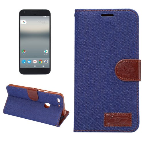 For Google Pixel XL Dark Blue Denim Leather Case with Holder & Card Slots