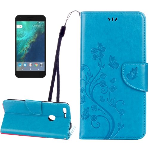 For Google Pixel Blue Leather Case with Holder, Card Slots & Wallet