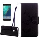 For Google Pixel XL Black Butterfly Leather Case with Holder, Card Slots & Wallet