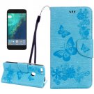 For Google Pixel XL Blue BFly Leather Case with Holder, Card Slots & Wallet