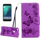 For Google Pixel XL Purple BFly Leather Case with Holder, Card Slots & Wallet