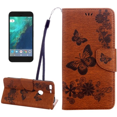 For Google Pixel XL Brown BFly Leather Case with Holder, Card Slots & Wallet
