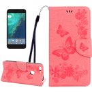 For Google Pixel Pink Butterfly Leather Case with Holder, Card Slots & Wallet