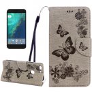 For Google Pixel Grey Butterfly Leather Case with Holder, Card Slots & Wallet