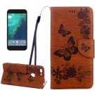For Google Pixel Brown Butterfly Leather Case with Holder, Card Slots & Wallet