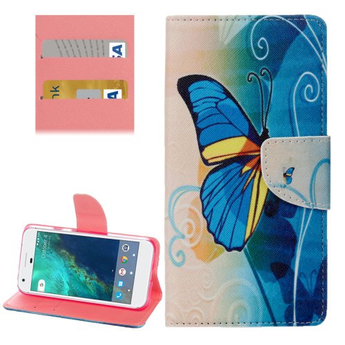 For Google Pixel Butterfly Pattern Leather Case with Holder, Card Slots & Wallet