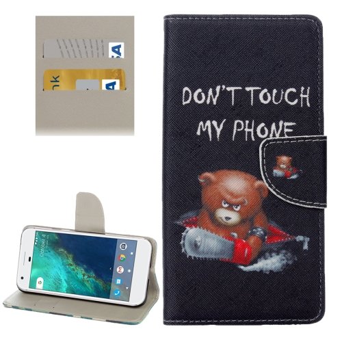 For Google Pixel Bear Pattern Leather Case with Holder, Card Slots & Wallet