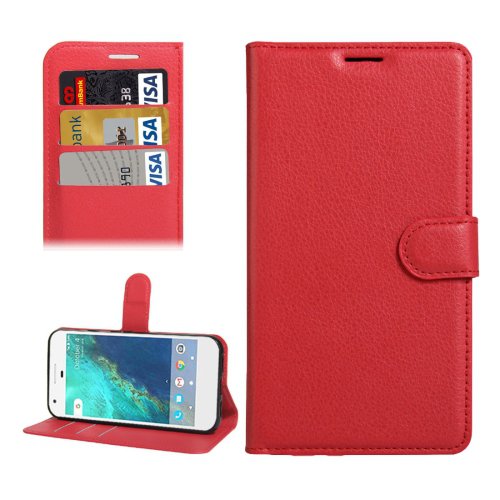 For Google Pixel Red Litchi Leather Case with Holder, Card Slots & Wallet