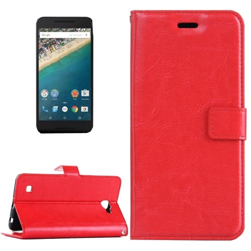 For Nexus 5X Red Crazy Horse Leather Case with Holder, Card Slots & Wallet