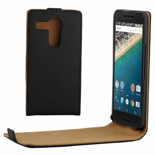 For Nexus 5X Black Khaki Lining Vertical Flip Magnetic Buckle PU Leather Case