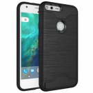 For Google Pixel Black Brushed TPU+PC Case with Holder & Card Slots