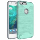 For Google Pixel XL Green Brushed TPU+PC Case with Holder & Card Slots