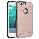 For Google Pixel XL Rose Gold Brushed TPU+PC Case with Holder & Card Slots