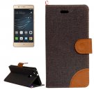 For Huawei P9 Lite Denim Brown Leather Case with Holder & Card Slots