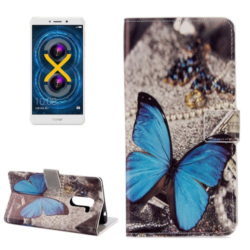 For Honor 6X Butterfly Pattern Leather Case with Holder, Card Slots & Wallet