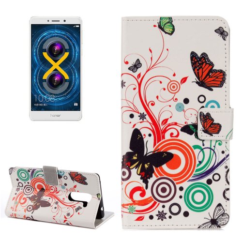For Honor 6X Butterfly Pattern Leather Case with Holder, Card Slots & Wallet