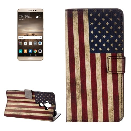 For Huawei Mate 9 US Flag Leather Case with Holder, Card Slots & Wallet