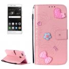 For Huawei P9 Pink Flowers Leather Case with Holder, Card Slots & Wallet