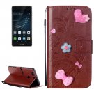 For Huawei P9 Plus Brown Flowers Leather Case with Holder, Card Slots & Wallet