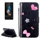 For Huawei P8 Lite Black Flowers Leather Case with Holder, Card Slots & Wallet