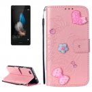 For Huawei P8 Lite Pink Flowers Leather Case with Holder, Card Slots & Wallet