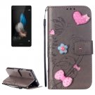For Huawei P8 Lite Grey Flowers Leather Case with Holder, Card Slots & Wallet