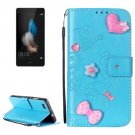 For Huawei P8 Lite Blue Flowers Leather Case with Holder, Card Slots & Wallet