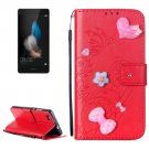 For Huawei P8 Lite Red Flowers Leather Case with Holder, Card Slots & Wallet