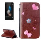 For Huawei P8 Lite Brown Flowers Leather Case with Holder, Card Slots & Wallet