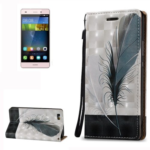 For Huawei P8 Lite 3D Feather Leather Case with Holder, Card Slots & Lanyard