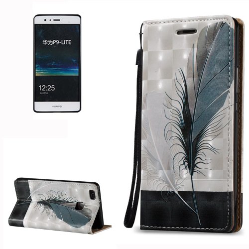 For Huawei P9 Lite 3D Feather Leather Case with Holder, Card Slots & Lanyard