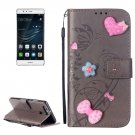 For Huawei P9 Grey Heart Leather Case with Holder, Card Slots & Wallet