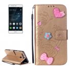 For Huawei P9 Gold Heart Leather Case with Holder, Card Slots & Wallet
