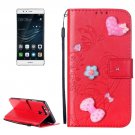 For Huawei P9 Red Heart Leather Case with Holder, Card Slots & Wallet