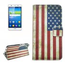 For Huawei Y6 US Flag Pattern Leather Case with Holder, Card Slots & Wallet