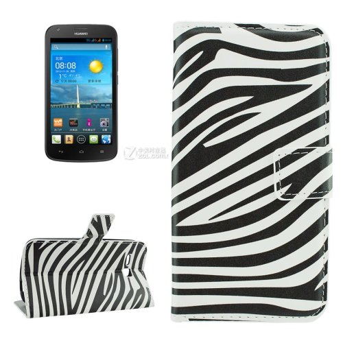 For Ascend Y600 Zebra Pattern Leather Case with Holder, Card Slots & Wallet