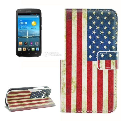 For Ascend Y600 US Flag Pattern Leather Case with Holder, Card Slots & Wallet