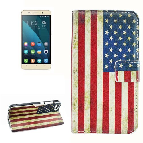 For Honor 4X US Flag Pattern Leather Case with Holder, Card Slots & Wallet