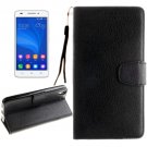 For Honor 4A & Y6 Black Litchi Leather Case with Holder, Card Slots & Wallet