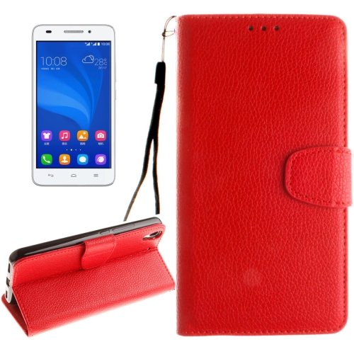 For Honor 4A & Y6 Red Litchi Leather Case with Holder, Card Slots & Wallet
