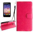 For Ascend Y550 Magenta Litchi Leather Case with Holder, Card Slots & Wallet