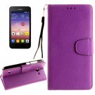 For Ascend Y550 Purple Litchi Leather Case with Holder, Card Slots & Wallet