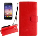 For Ascend Y550 Red Litchi Leather Case with Holder, Card Slots & Wallet