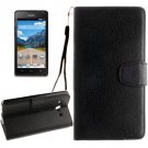 For Ascend Y530 Black Litchi Leather Case with Holder, Card Slots & Wallet