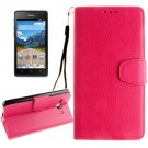 For Ascend Y530 Magenta Litchi Leather Case with Holder, Card Slots & Wallet