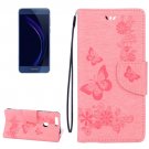 For Honor 8 Pink Butterflies Leather Case with Holder, Card Slots & Wallet